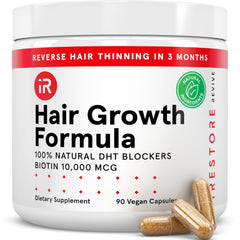 iRestore hair growth supplement bottle on white background highlighting daily use