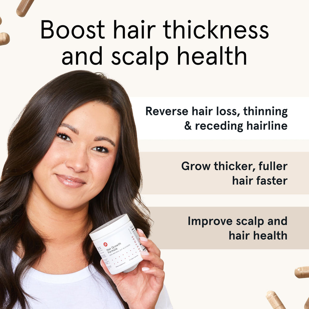 woman holding iRestore bottle for daily hair wellness routine