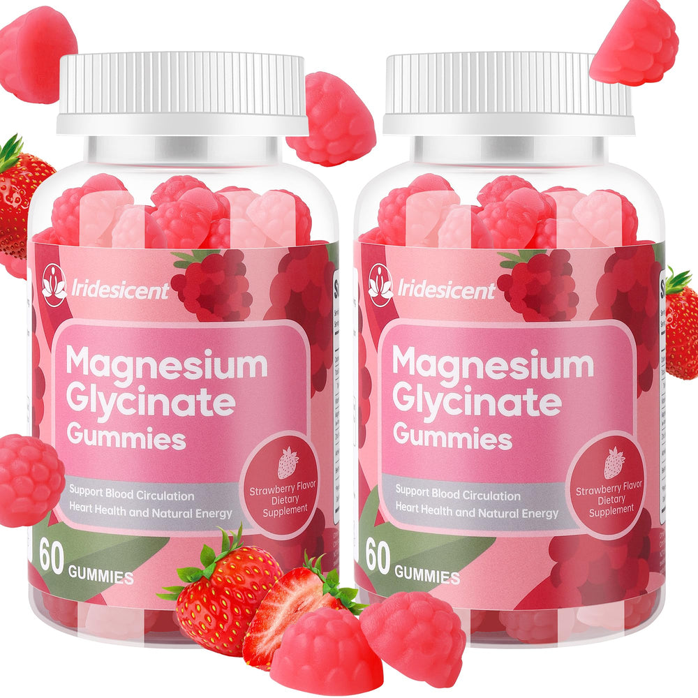 Iridesicent magnesium glycinate gummies bottle front for daily relaxation