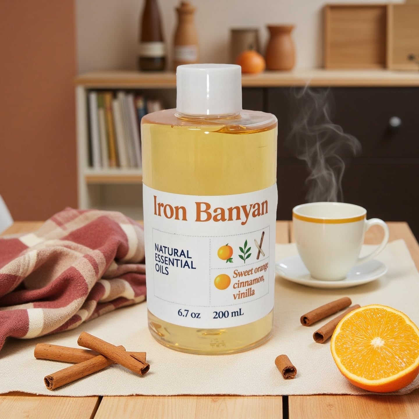 Iron Banyan orange cinnamon vanilla diffuser setup for a cozy, inviting space