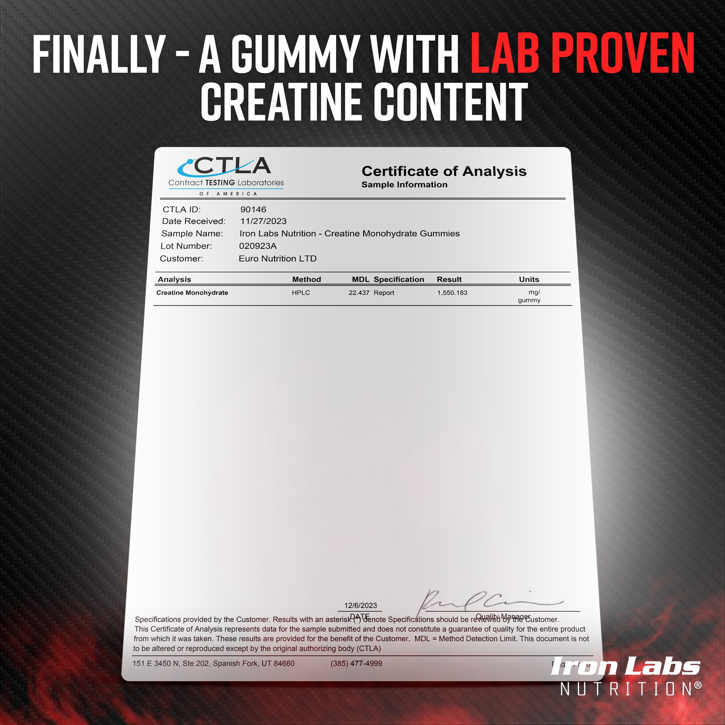 Iron Labs Nutrition Creatine Gummies strawberry flavor for workouts and taste.