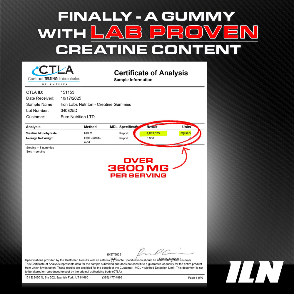Iron Labs Nutrition Creatine Monohydrate Gummies 90-pack container for a full month supply.