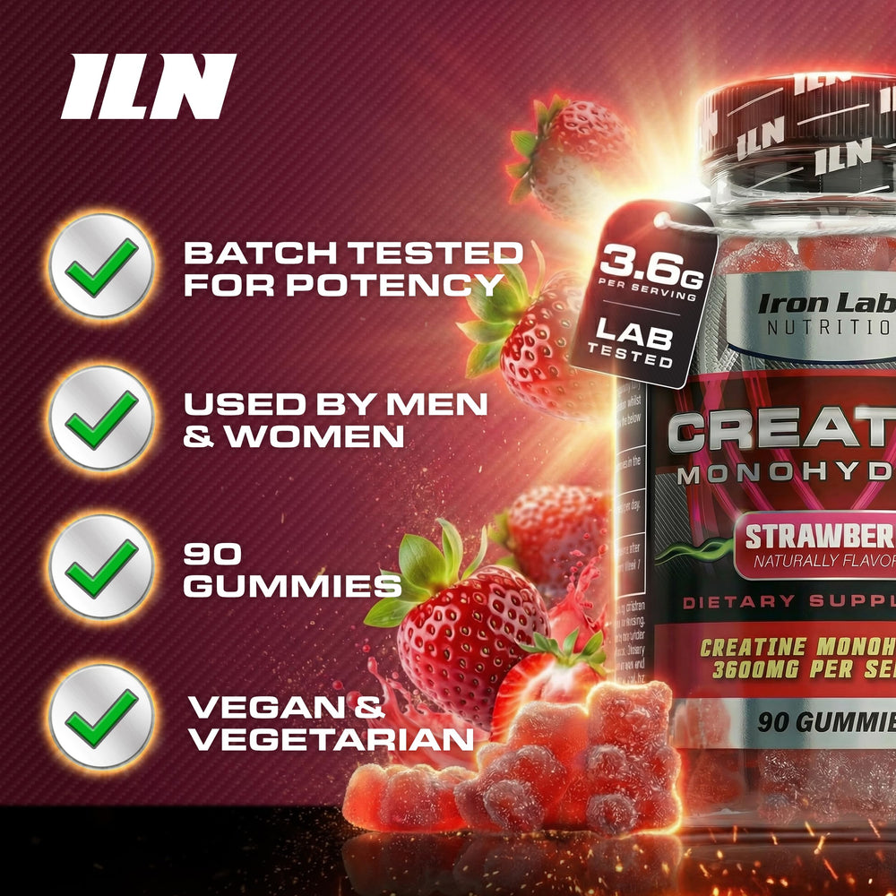 Iron Labs Nutrition Creatine Monohydrate Gummies batch testing certificate shows lab compliance.