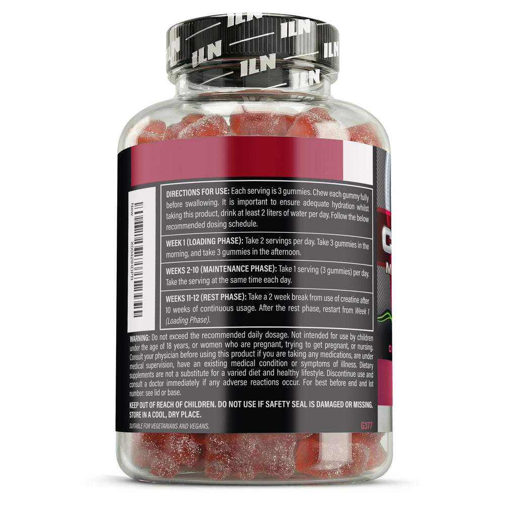 Iron Labs Nutrition Creatine Monohydrate Gummies on a gym bag for on-the-go use.