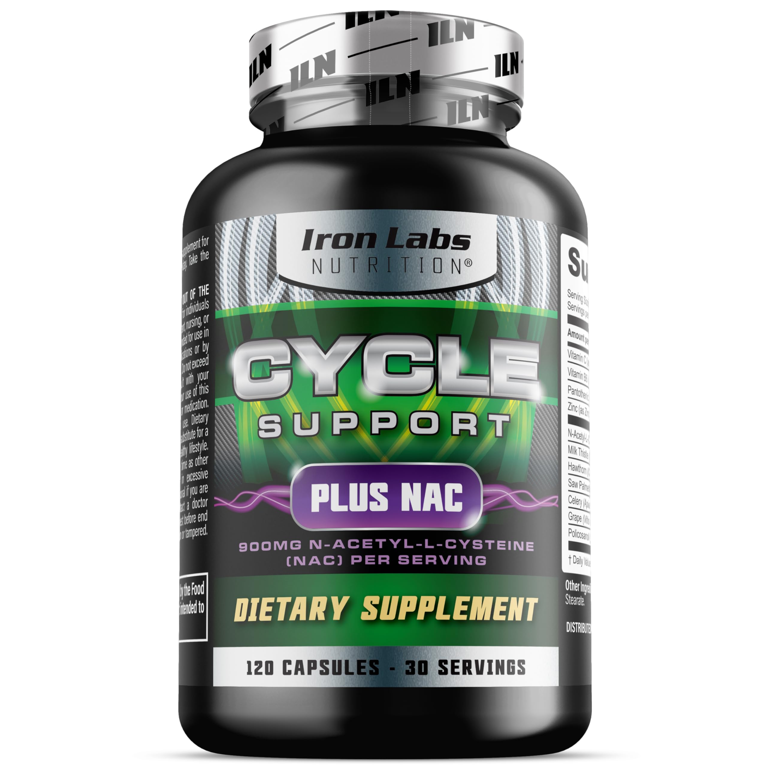 Iron Labs Nutrition Cycle Support Plus NAC bottle shows full 120 capsules for training cycles.