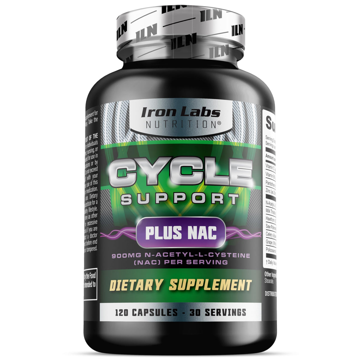 Iron Labs Nutrition Cycle Support Plus NAC bottle shows full 120 capsules for training cycles.