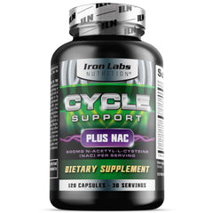 Iron Labs Nutrition Cycle Support Plus NAC bottle shows full 120 capsules for training cycles.