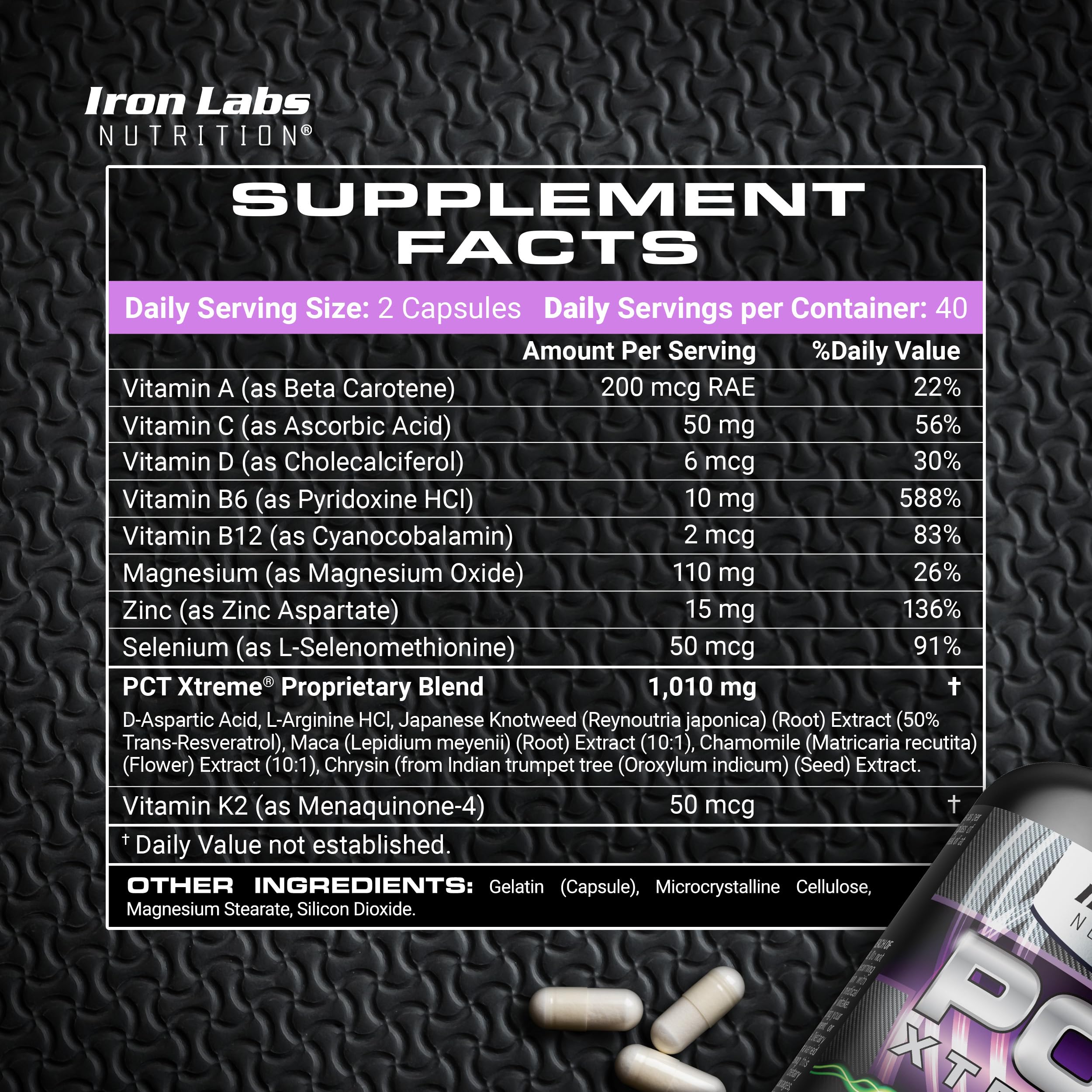 Iron Labs Nutrition PCT Xtreme capsules closeup for easy daily dosing.