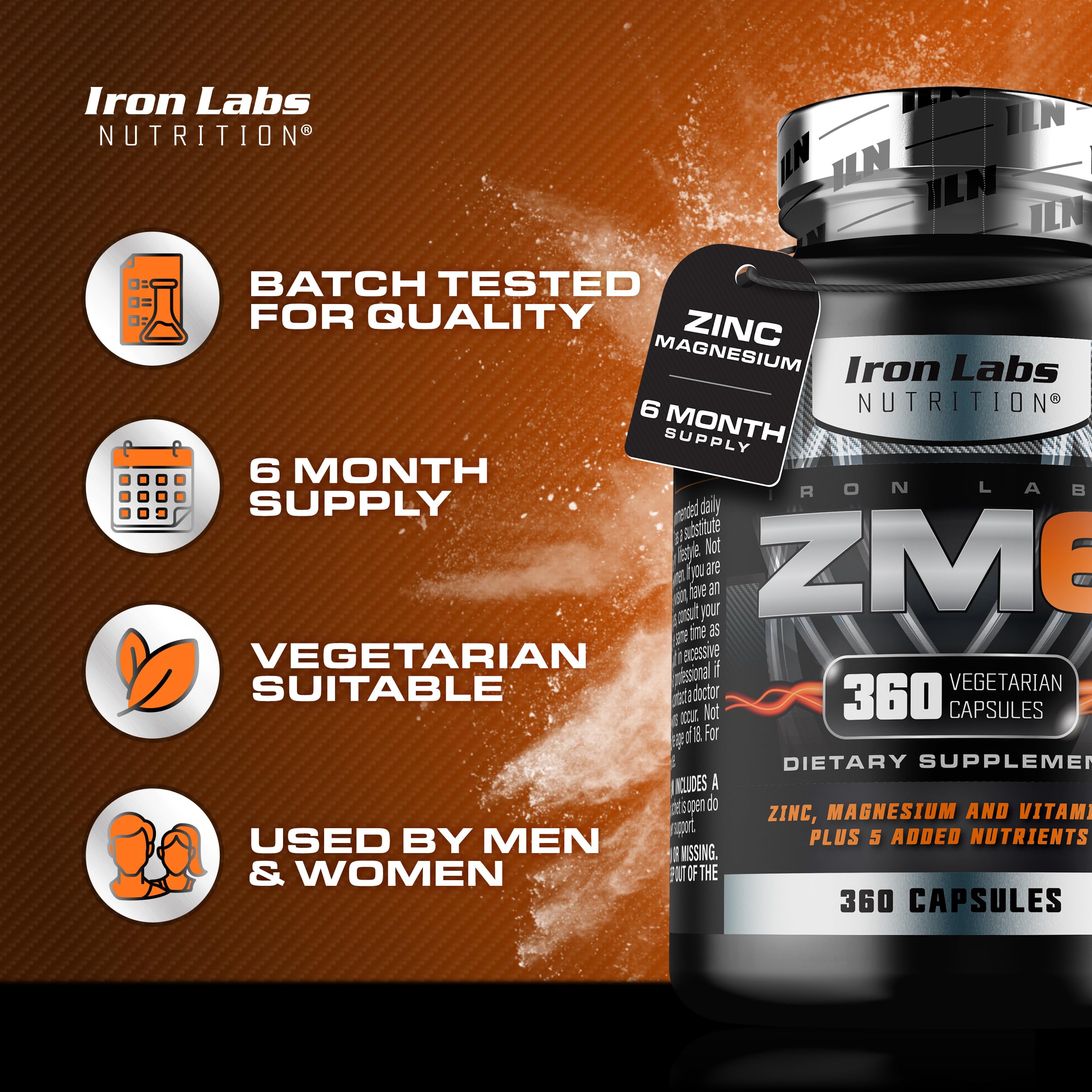 Iron Labs ZM6 label detail emphasizing zinc magnesium aspartate complex