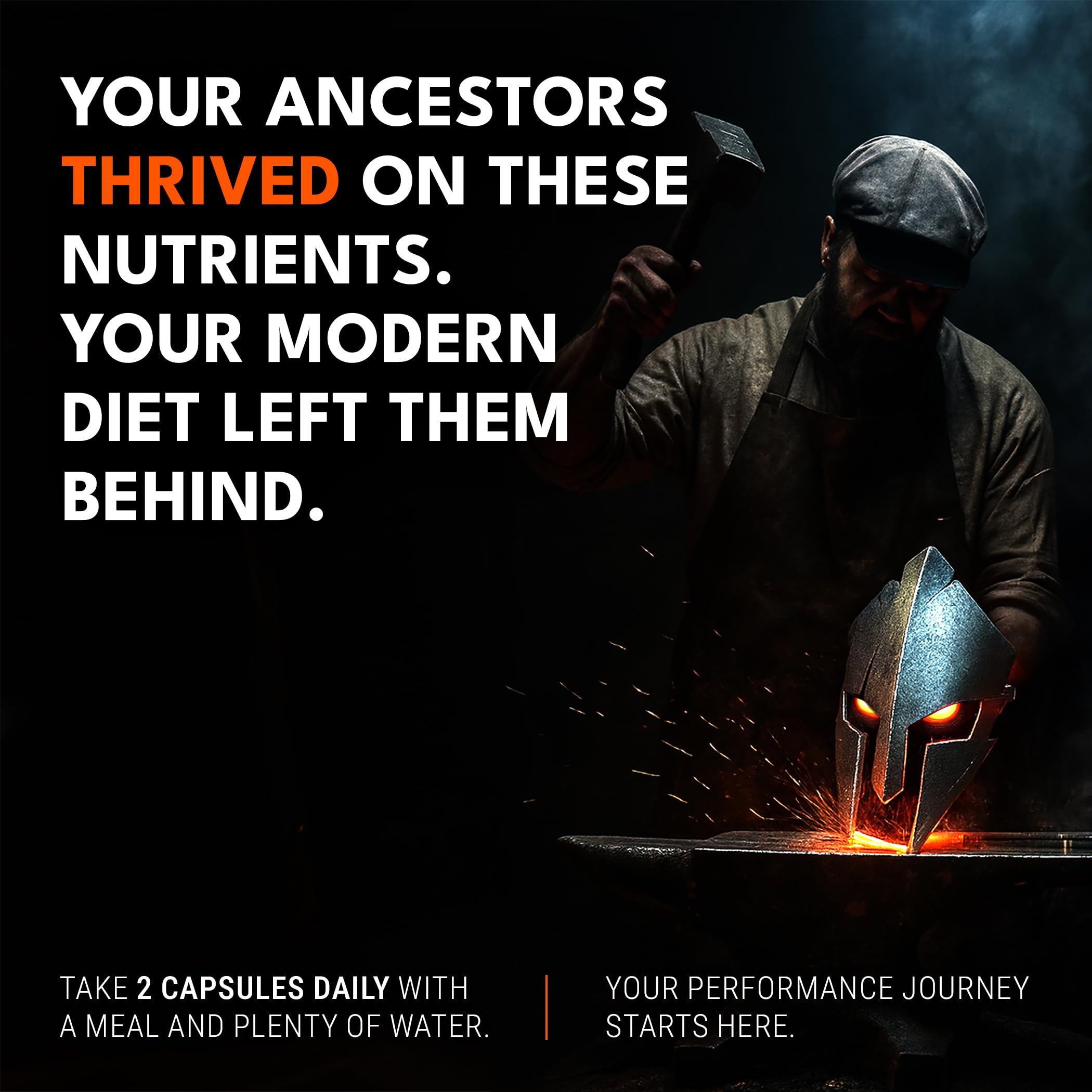 Ironclad Nutrition man taking capsules demonstrates simple two-capsule routine.