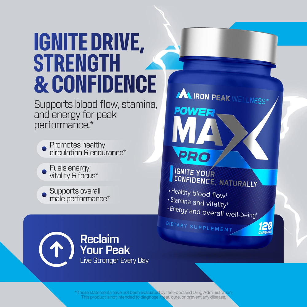 IronPeak Wellness Testosterone Booster packaging box communicates GMP-certified production and safety.
