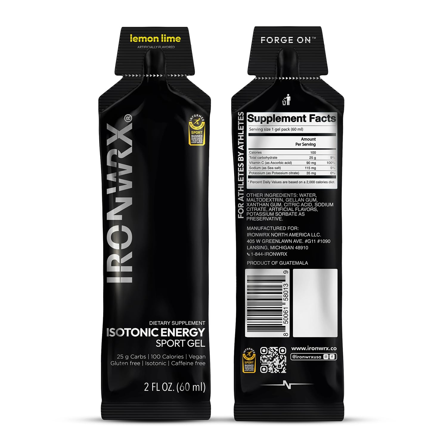 IRONWRX lemon lime gel pour action highlighting fast absorption while running.