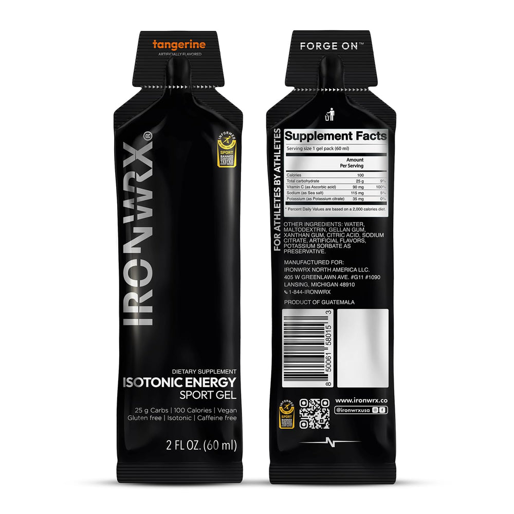 IRONWRX isotonic energy gels single-sachet for on-the-go fueling