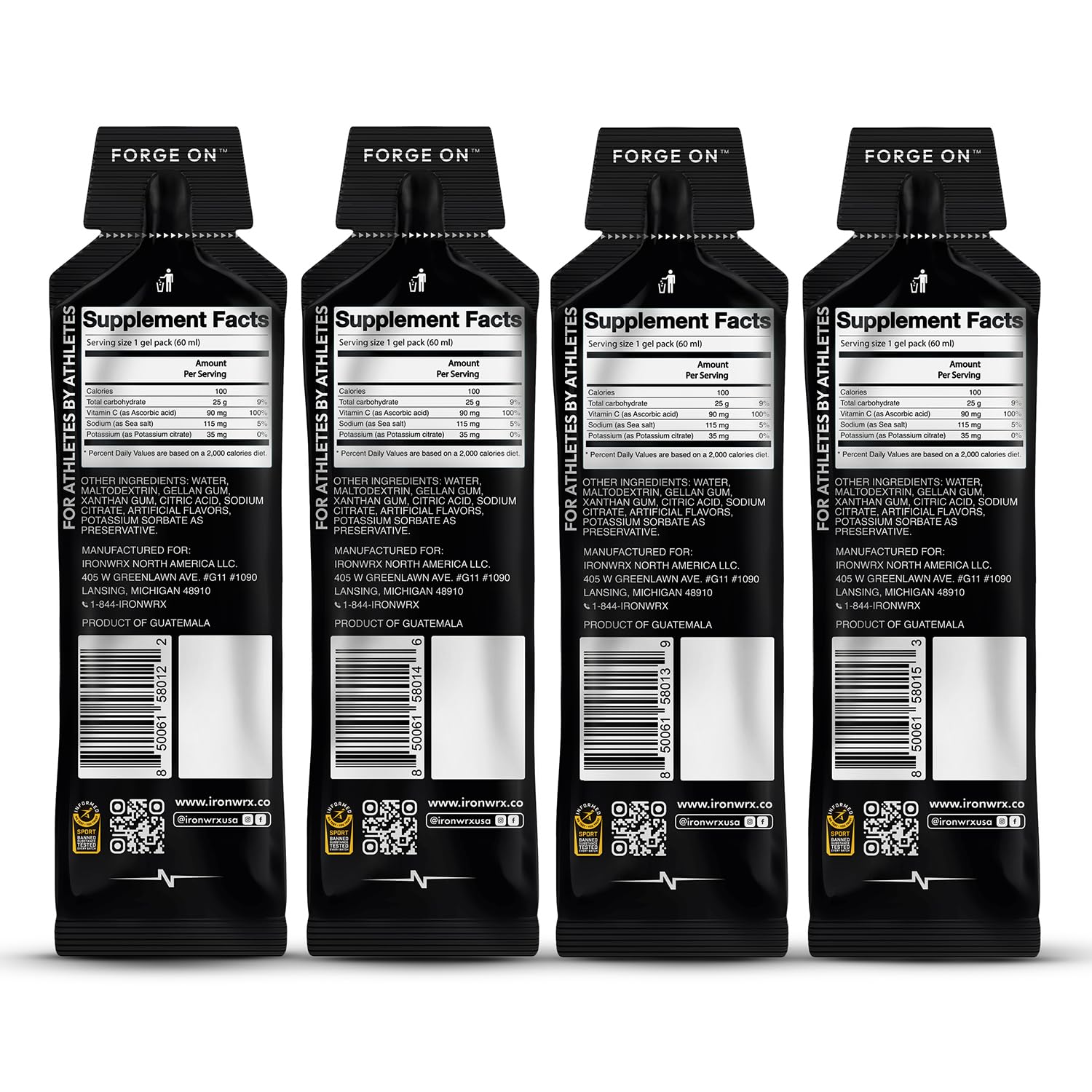 IRONWRX isotonic gels lemon lime pack offers balanced flavor and rapid energy for workouts.
