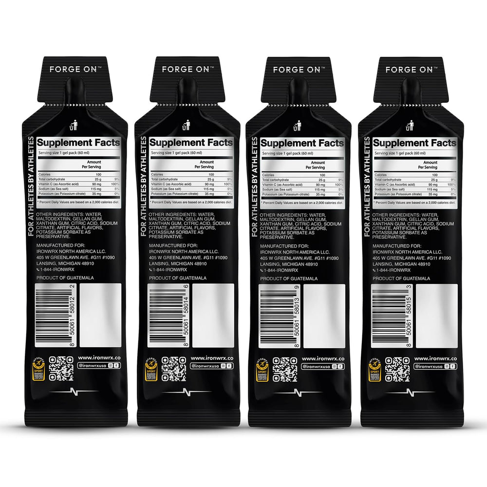 IRONWRX isotonic gels lemon lime pack offers balanced flavor and rapid energy for workouts.