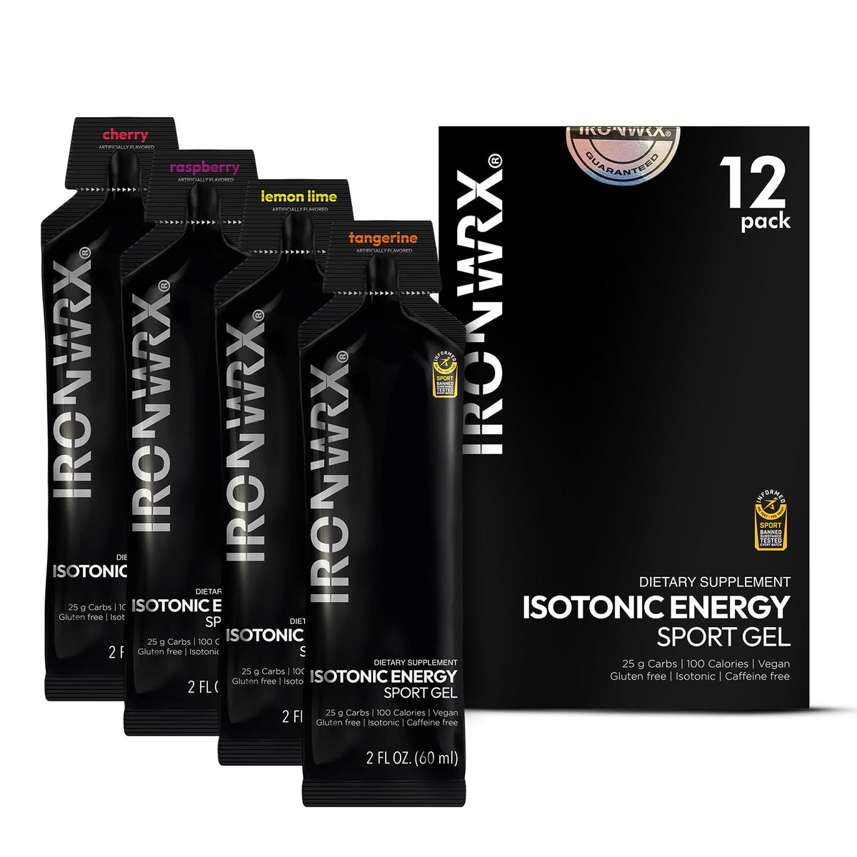 IRONWRX isotonic gels raspberry pack boosts steady energy during runs and rides.