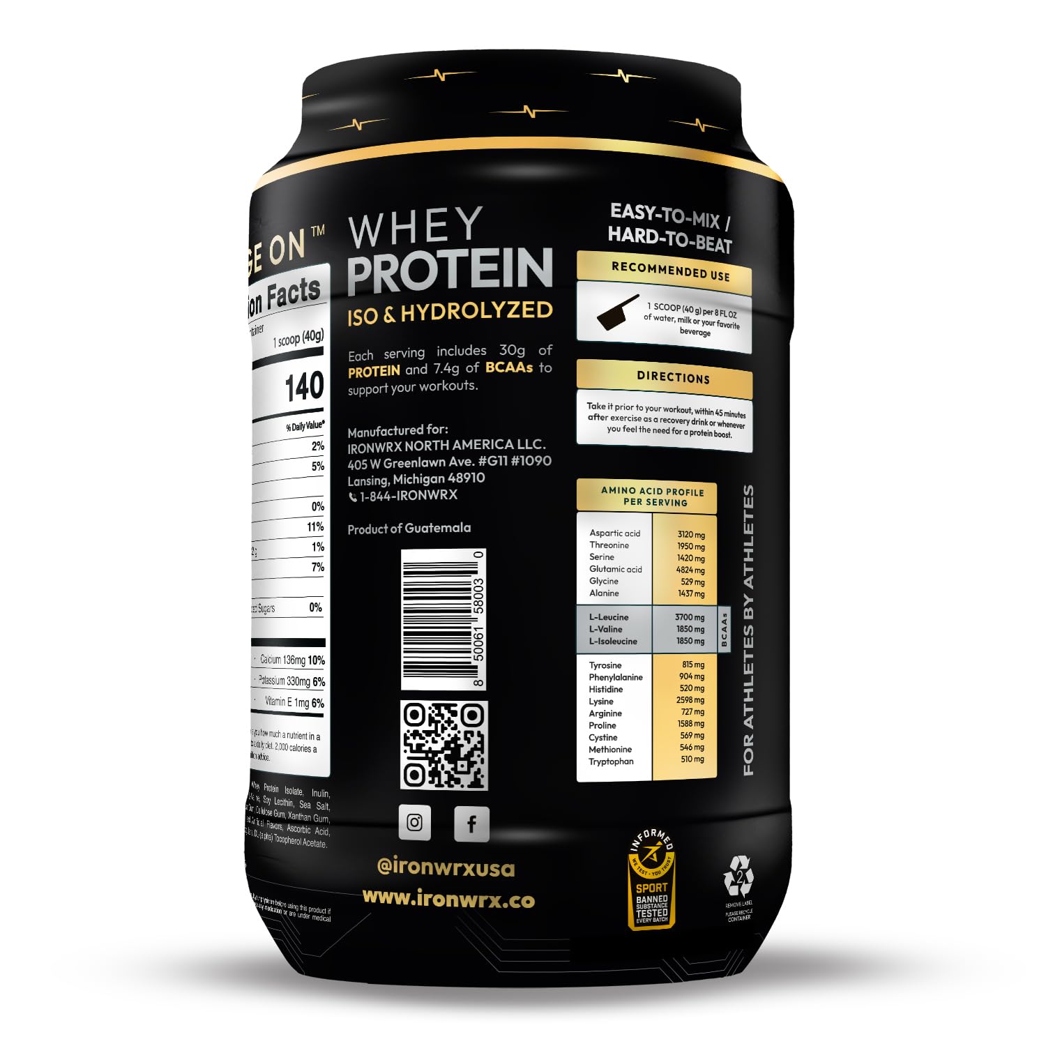 IRONWRX shake mixing with water in glass, fast-absorption and easy use