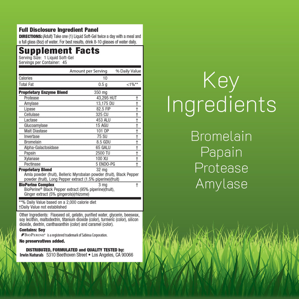 Irwin Naturals Anti-Gas Digestive Enzymes soft-gels close-up for digestion