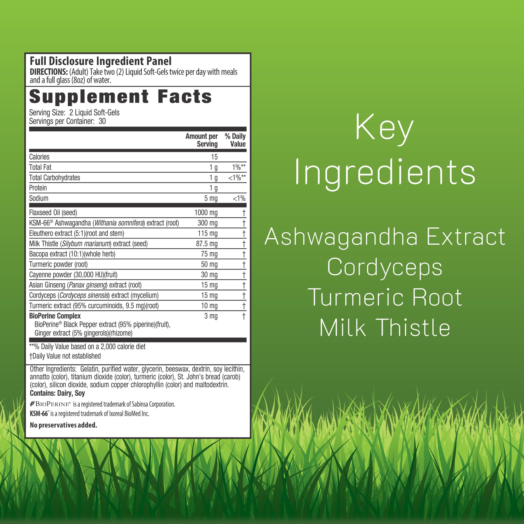 Irwin Naturals Ashwagandha Mind & Body bottle side label highlights antioxidant ingredients for overall health.