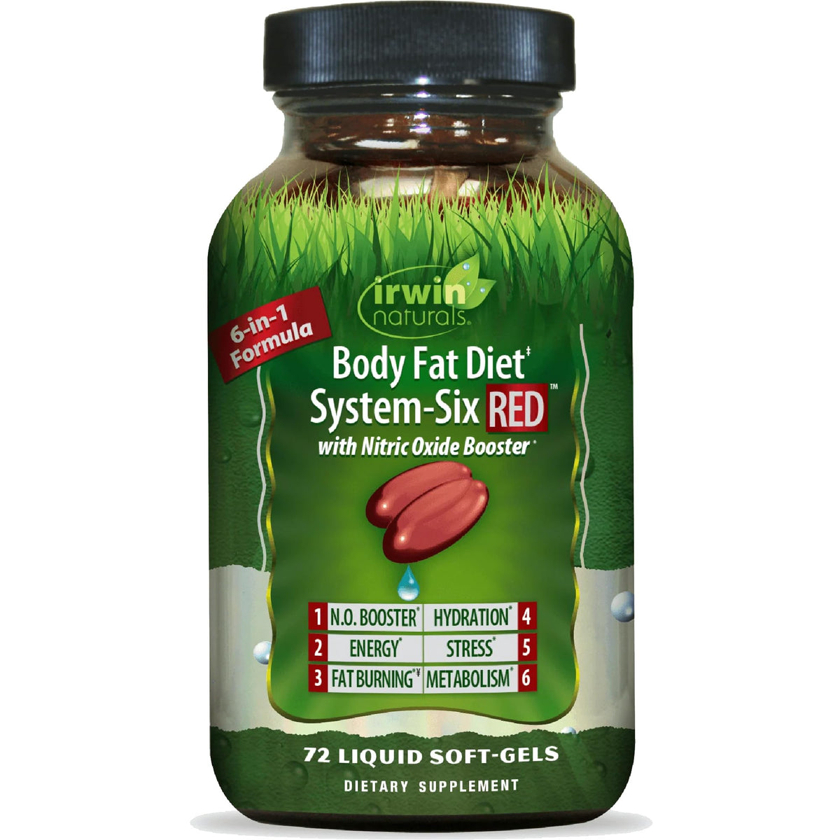 Irwin Naturals Body Fat Diet System-Six RED bottle with 72 soft-gels for daily use.