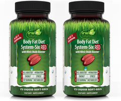 Irwin Naturals Body Fat Diet System Six Red bottle front shows 6-in-1 support for weight management