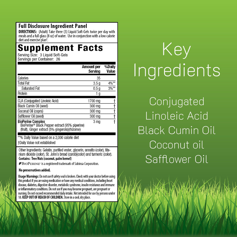 Close-up of Irwin Naturals CLA Lean softgels for daily use