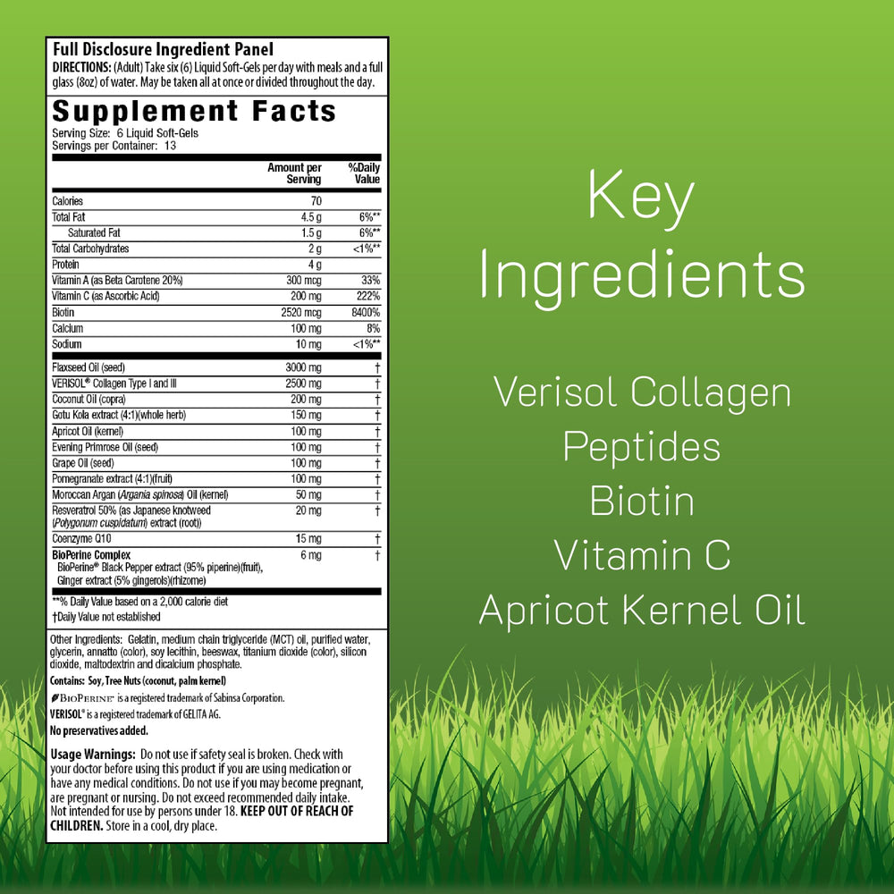 Close-up of Irwin Naturals Collagen Beauty soft-gels for quick daily nourishment
