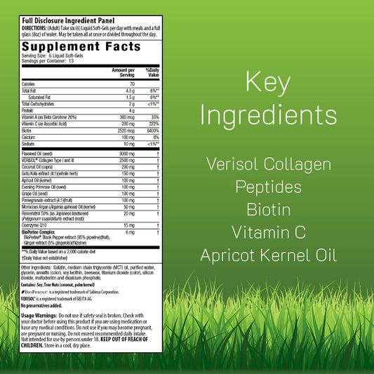 Close-up of Irwin Naturals Collagen Beauty soft-gels for quick daily nourishment