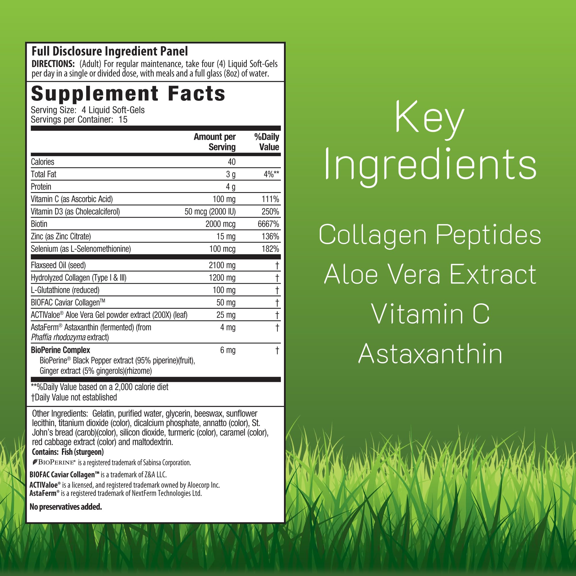 Irwin Naturals Collagen Peptides + Astaxanthin bottle back shows label and ingredients.
