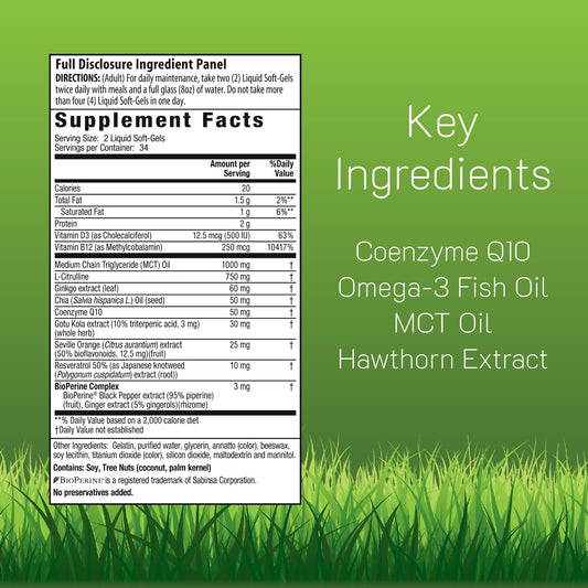 Irwin Naturals CoQ10-RED bottle label showing the nitric oxide booster tag for blood flow.