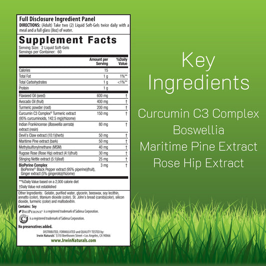 Irwin Naturals curcumin C3 Complex close-up showing turmeric origin and potency.