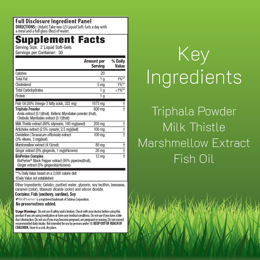 Close-up of Irwin Naturals capsules showing liquid soft-gels for daily use.
