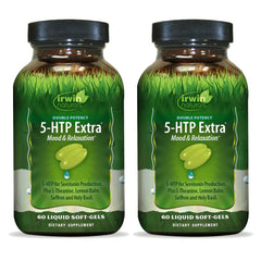 Irwin Naturals Double Potency 5-HTP Extra bottle front view for relaxed mood support