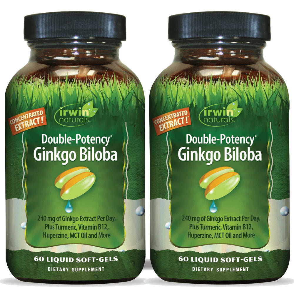 Irwin Naturals double potency ginkgo softgels bottle for daily brain support