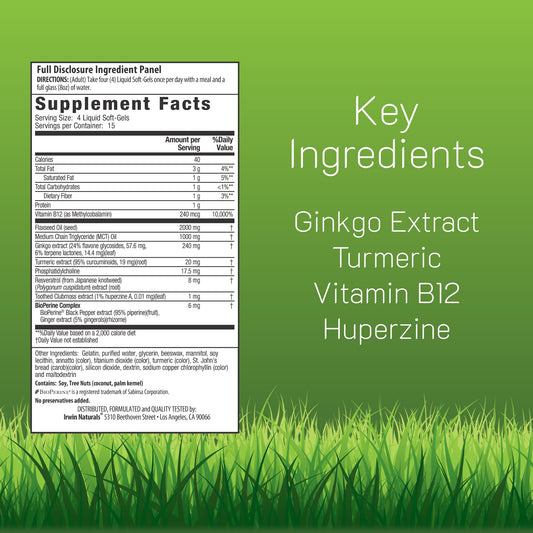Irwin Naturals ginkgo biloba ingredient closeup highlights quality and potency