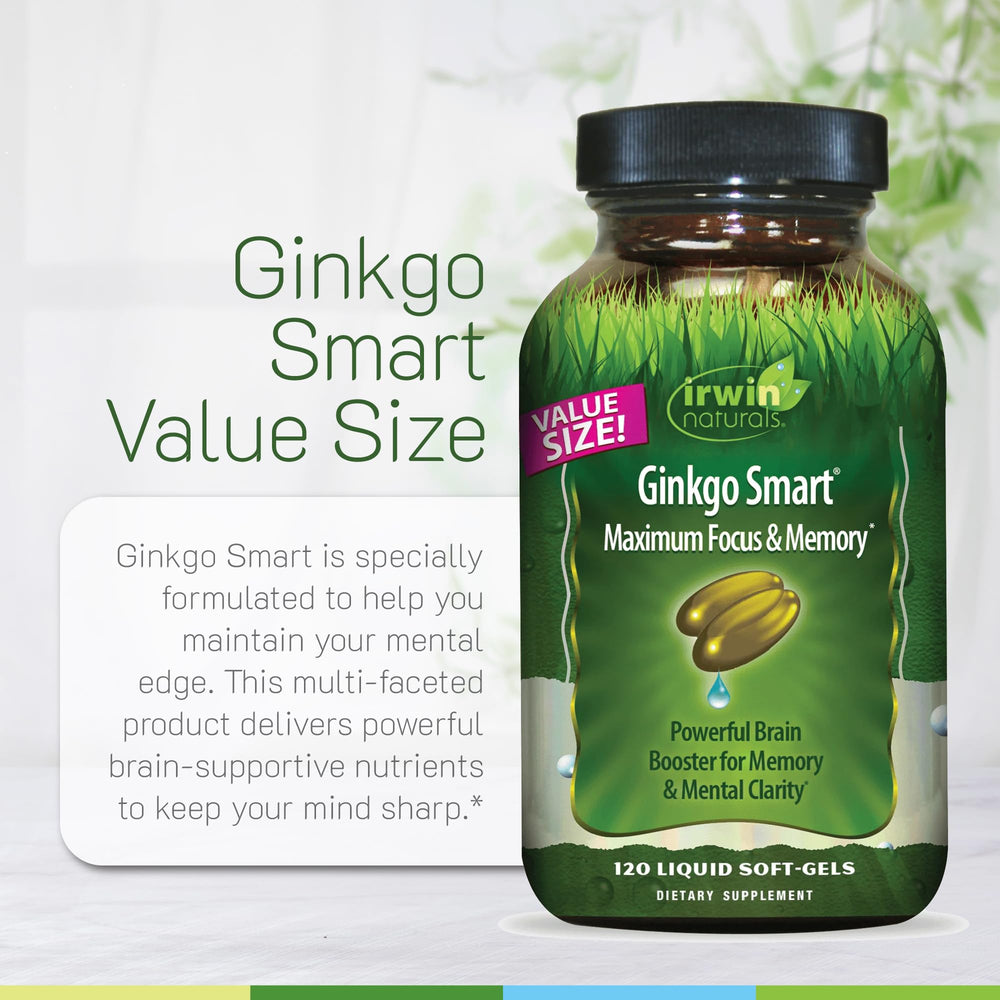 Irwin Naturals Ginkgo Smart BioPerine boost icon highlighting absorption