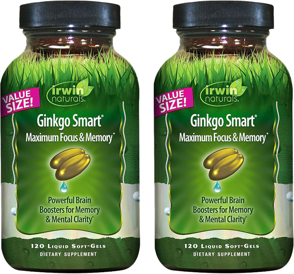 Irwin Naturals Ginkgo Smart bottle front highlighting focus and memory support.