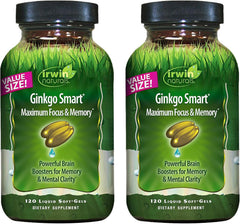 Irwin Naturals Ginkgo Smart bottle front highlighting focus and memory support.