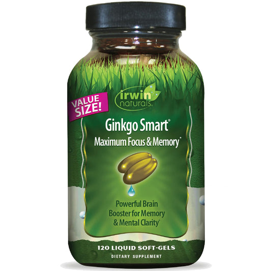 Irwin Naturals Ginkgo Smart softgel bottle for memory and focus