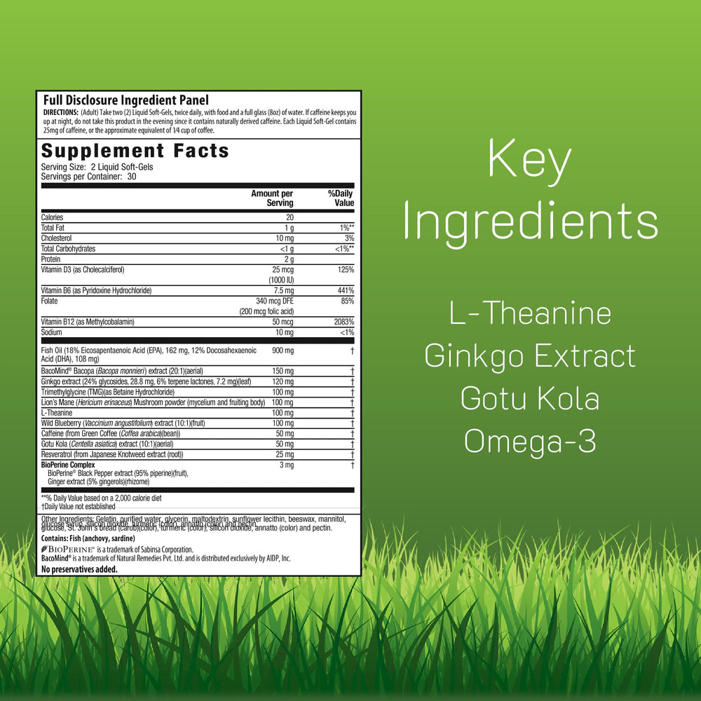 Irwin Naturals Healthy Brain All-Day Focus soft-gels ready for quick nutrient delivery.