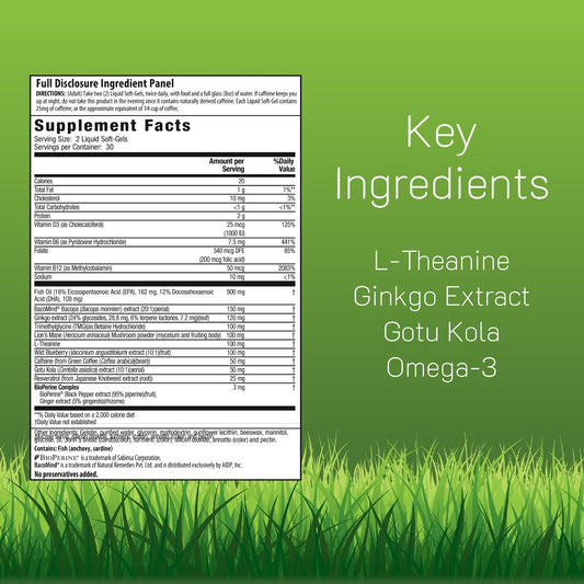 Irwin Naturals Healthy Brain All-Day Focus soft-gels ready for quick nutrient delivery.