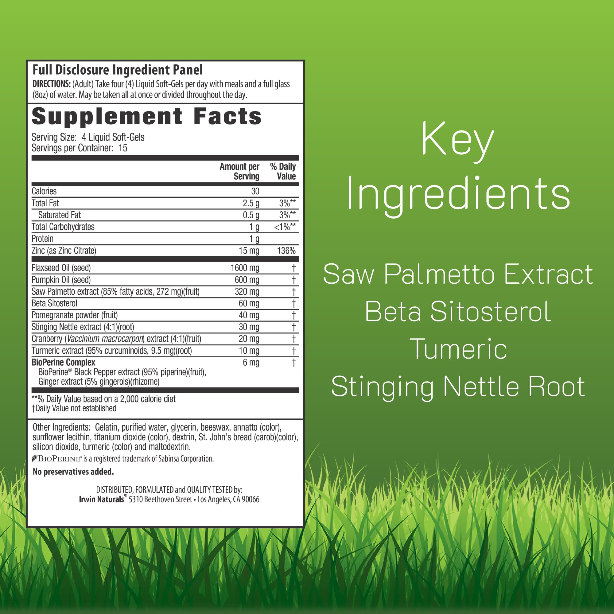 Irwin Naturals Healthy-Flow label close-up highlighting 60 soft-gels
