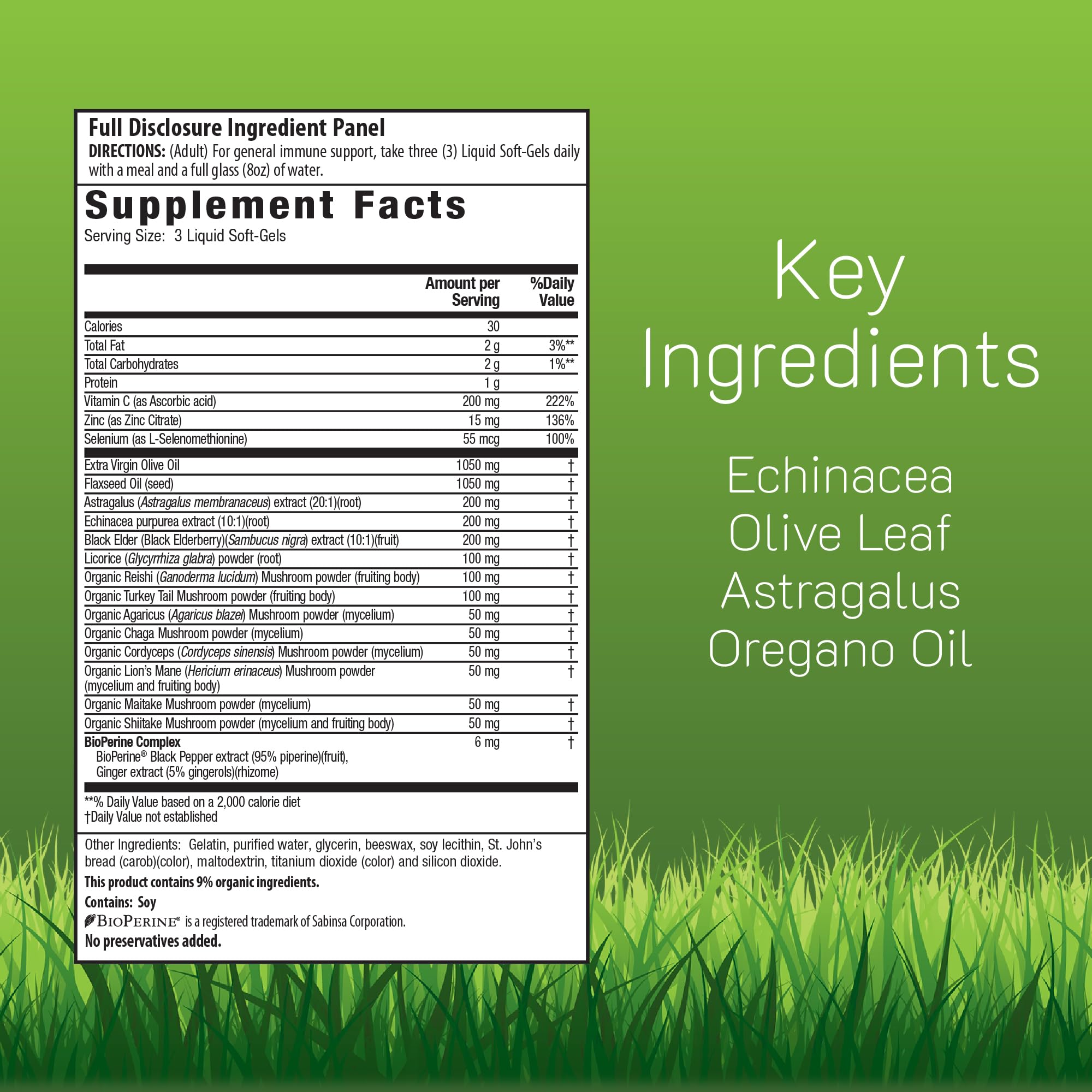 Irwin Naturals Immuno-Shield softgels close-up highlighting easy daily capsules.