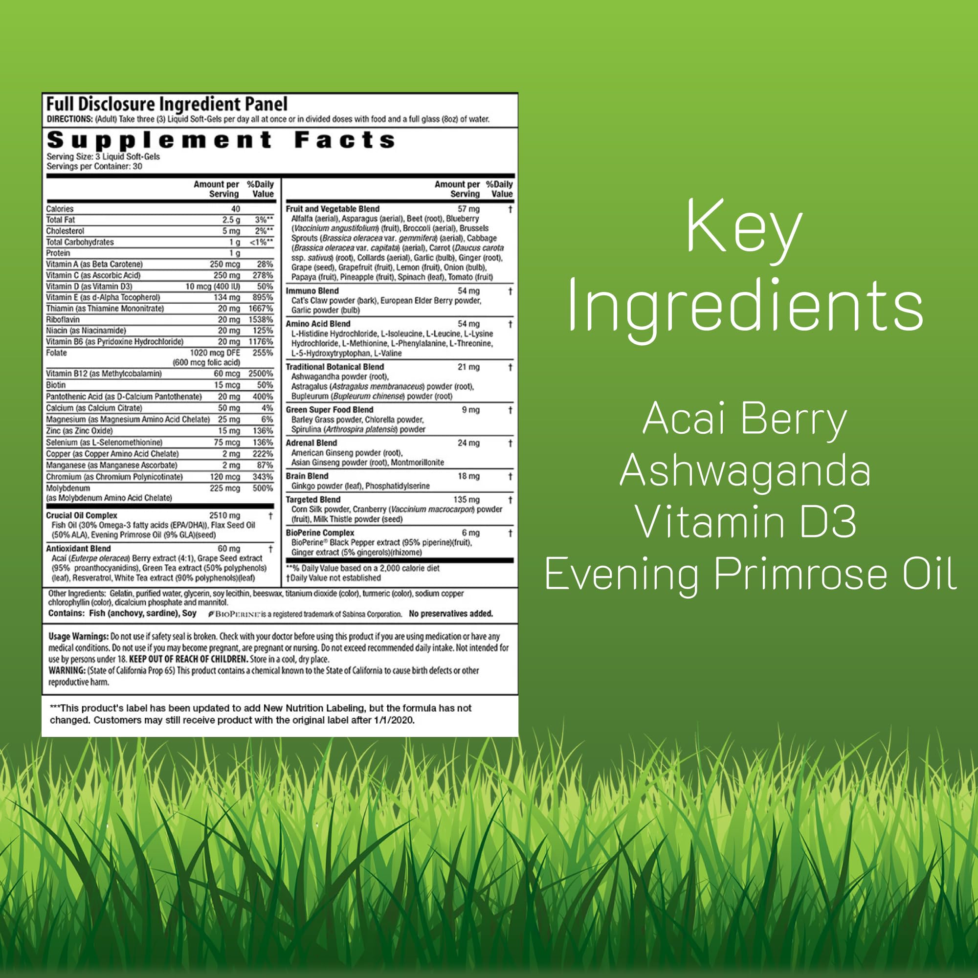 Irwin Naturals Living Green label close-up with cranberry and D3 ingredients.