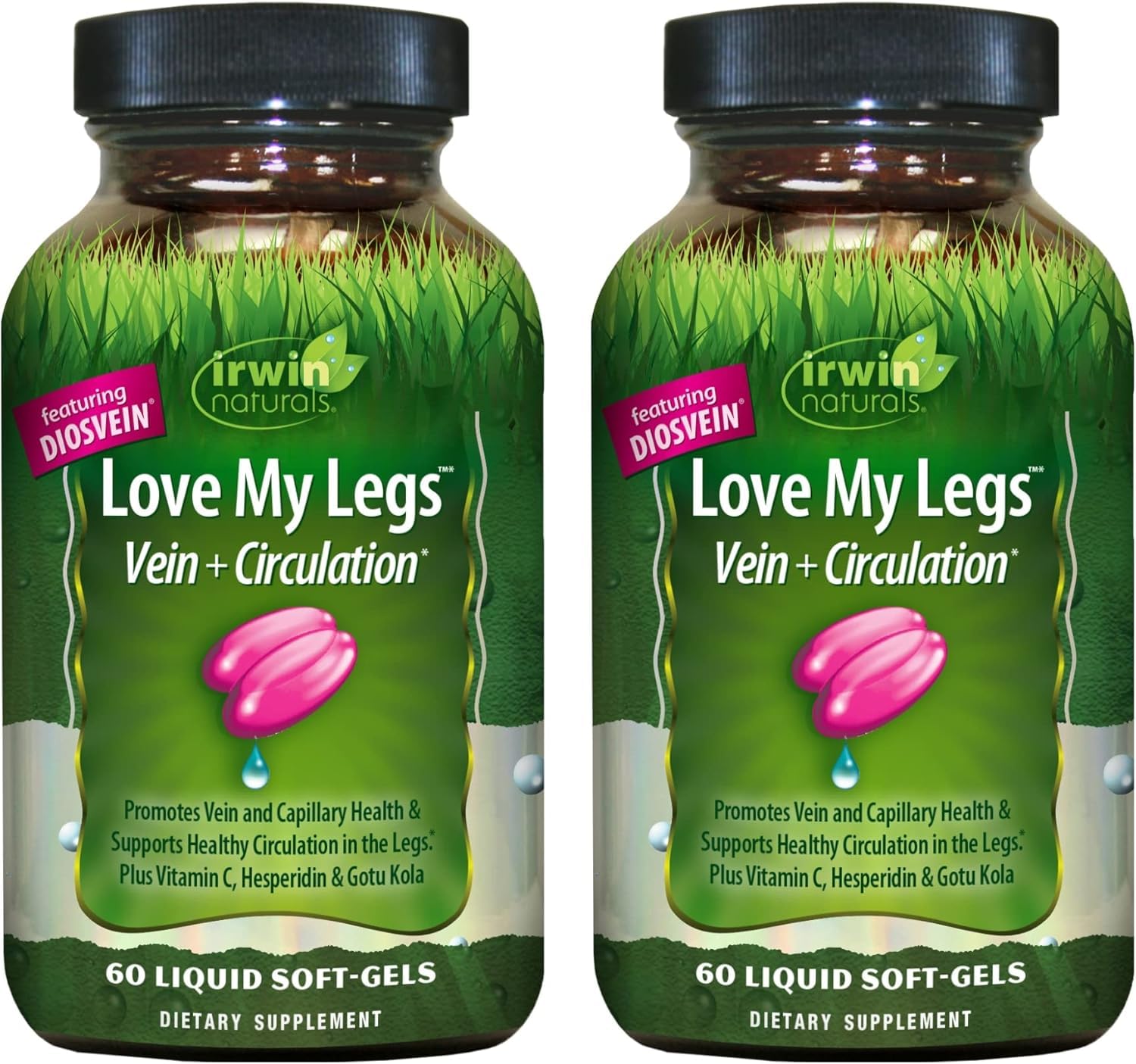Irwin Naturals Love My Legs bottle and soft-gels support leg vein health.