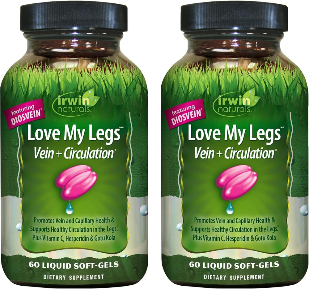 Irwin Naturals Love My Legs bottle and soft-gels support leg vein health.
