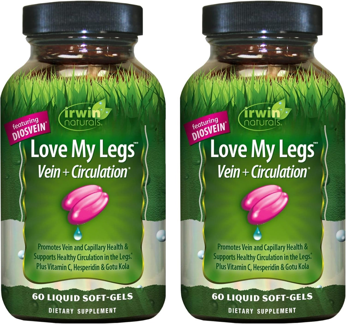 Irwin Naturals Love My Legs bottle and soft-gels support leg vein health.