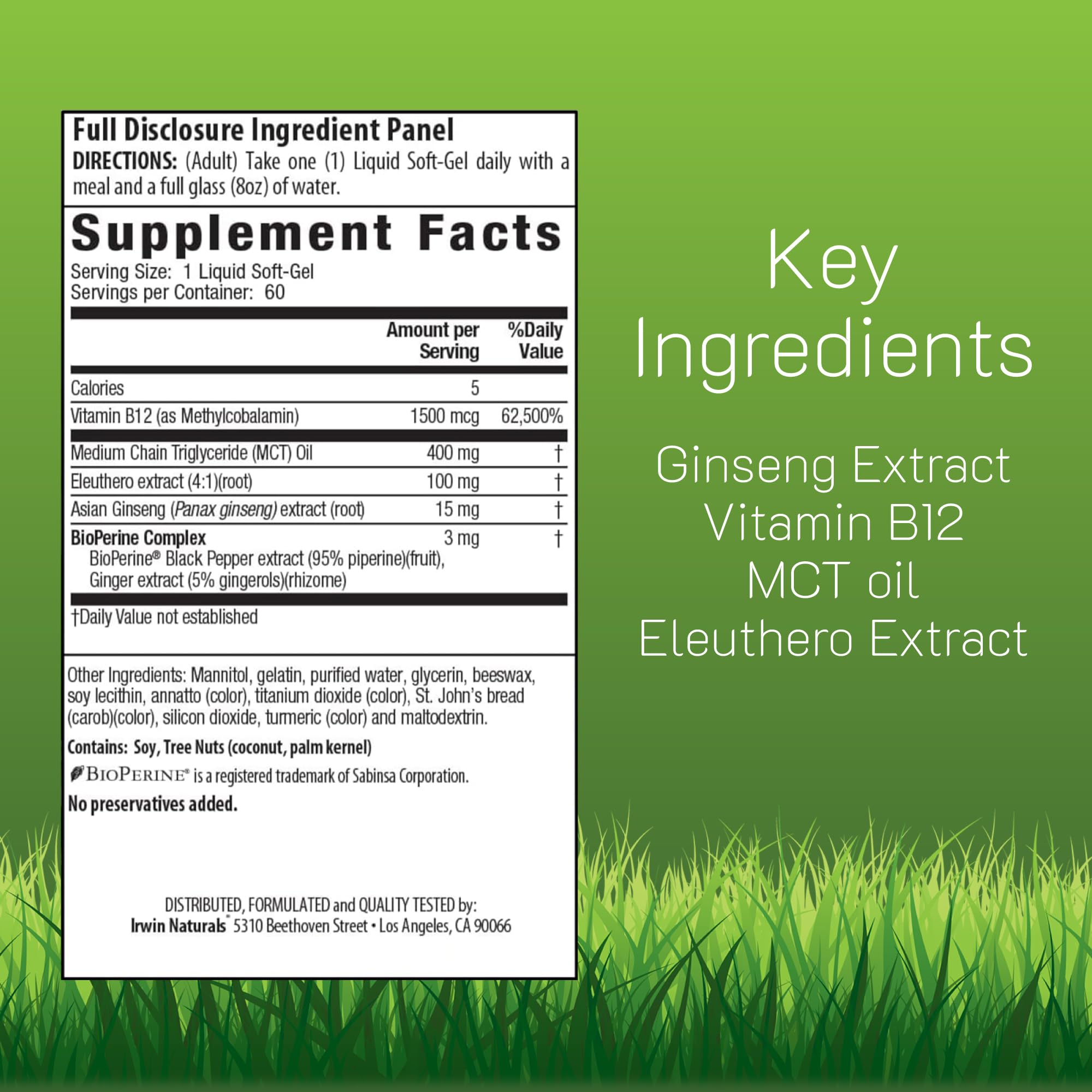 Irwin Naturals Mega B-12 softgels enable rapid absorption for daily wellness.