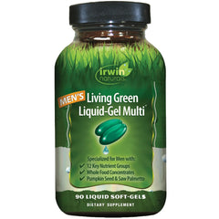 Irwin Naturals Men’s Living Green bottle displaying 70 nutrients.