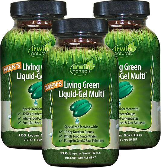 Irwin Naturals Men's Living Green Liquid-Gel bottle front showing the multi-nutrient formula